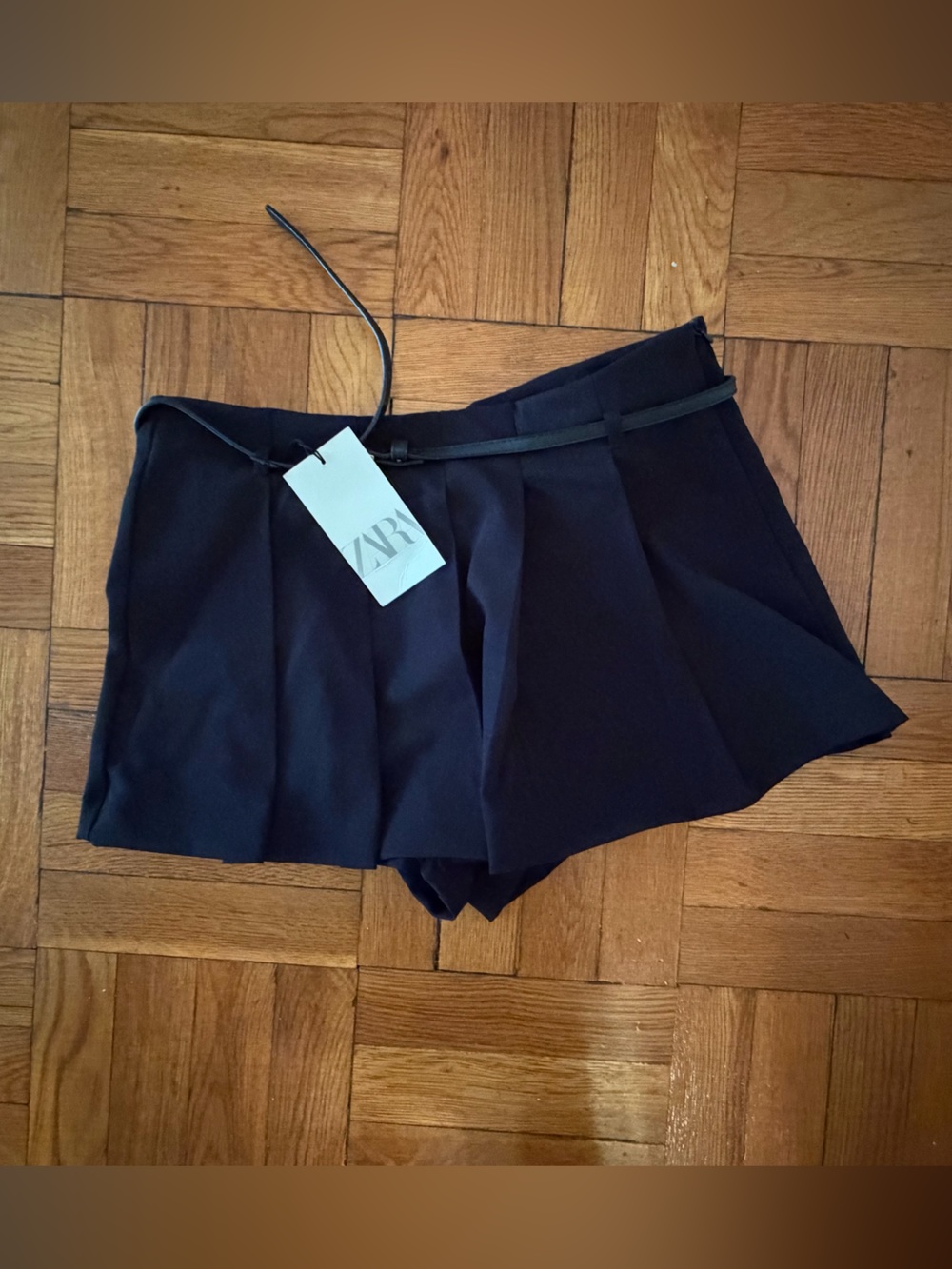 Zara Black Pleated Mini Skort with Waist Tie